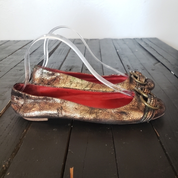 Jeffrey Campbell Metallic Crackle Brown Flats 7.5 - Picture 3 of 8